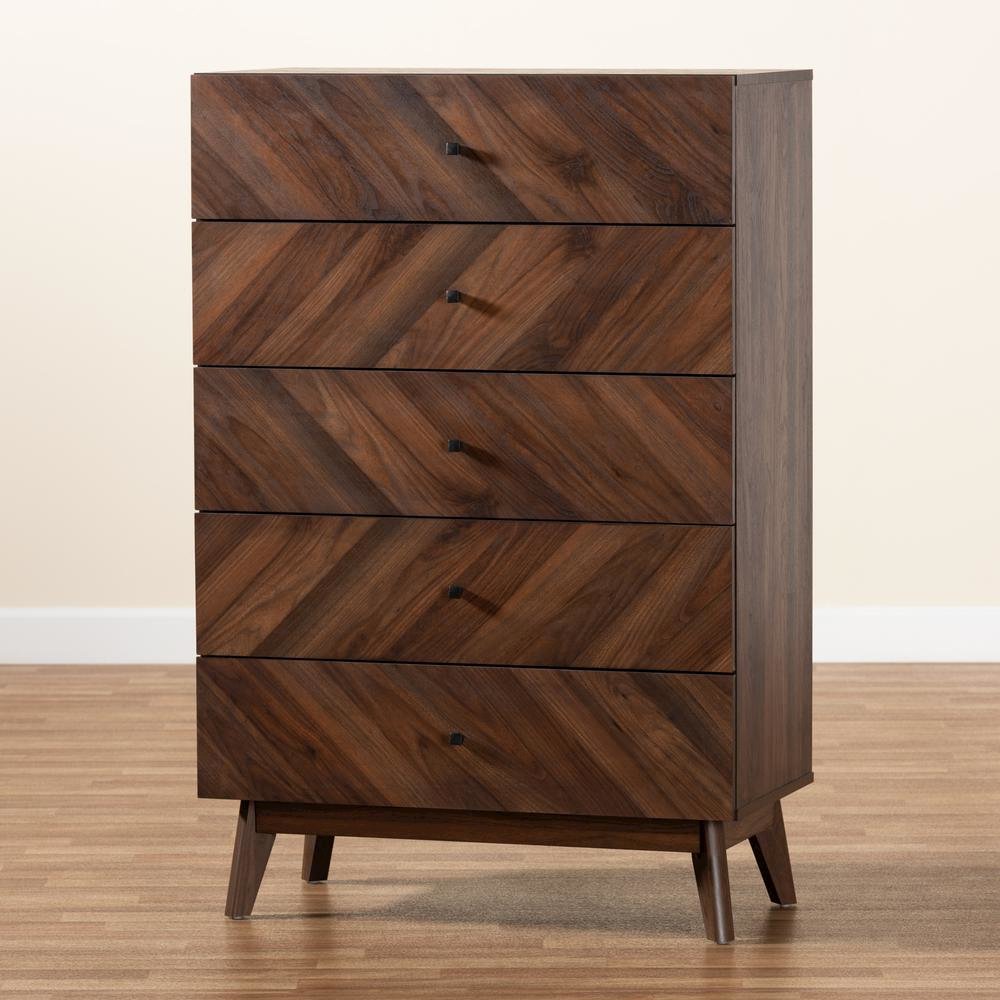 Hartman Mid-Century Modern Walnut Brown Finished Wood 5-Drawer Storage Chest