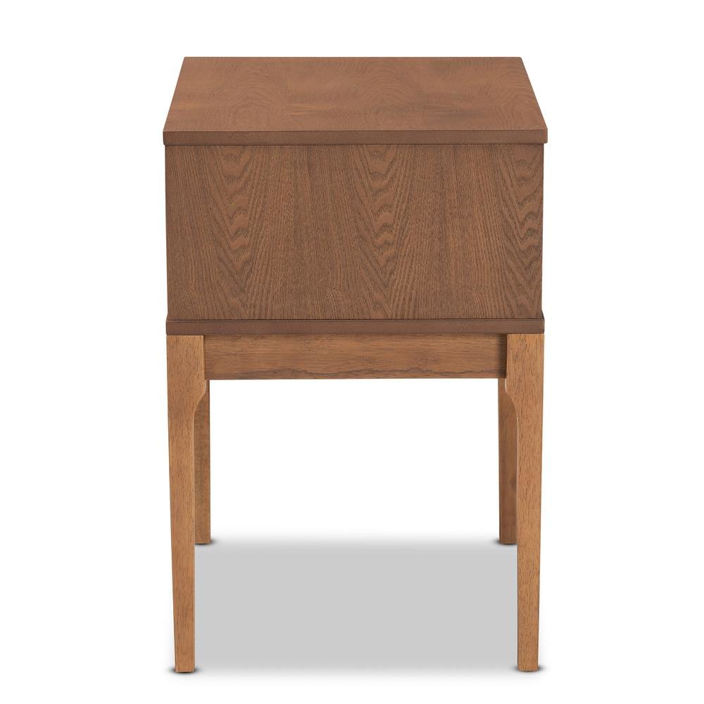 Ash Walnut Finished Wood and Rattan 1-Drawer Nightstand