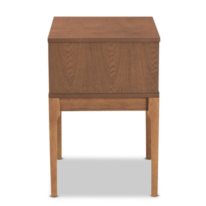 Ash Walnut Finished Wood and Rattan 1-Drawer Nightstand
