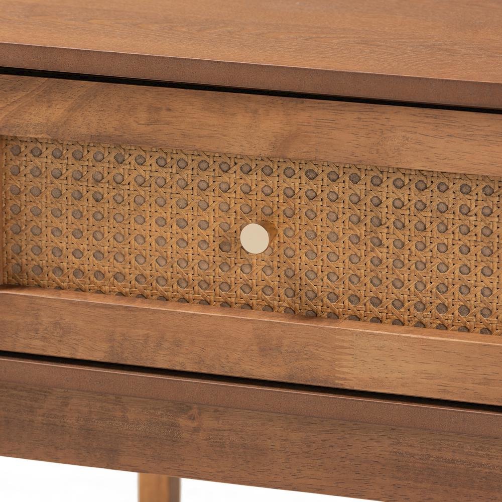 Ash Walnut Finished Wood and Rattan 1-Drawer Nightstand