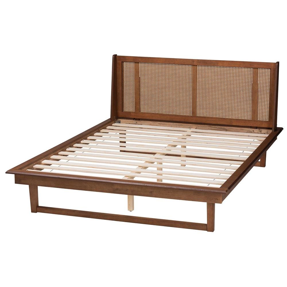 Aveena Mid-Century Modern Walnut Brown Finished Wood Queen Size Platform Bed