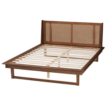 Aveena Mid-Century Modern Walnut Brown Finished Wood Queen Size Platform Bed