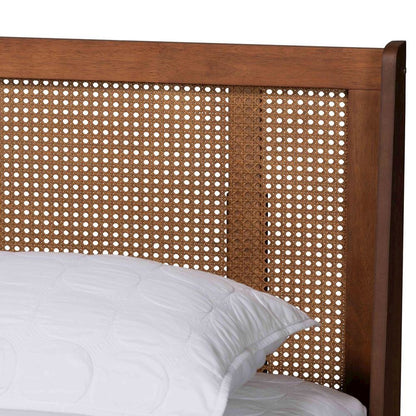Aveena Mid-Century Modern Walnut Brown Finished Wood Queen Size Platform Bed