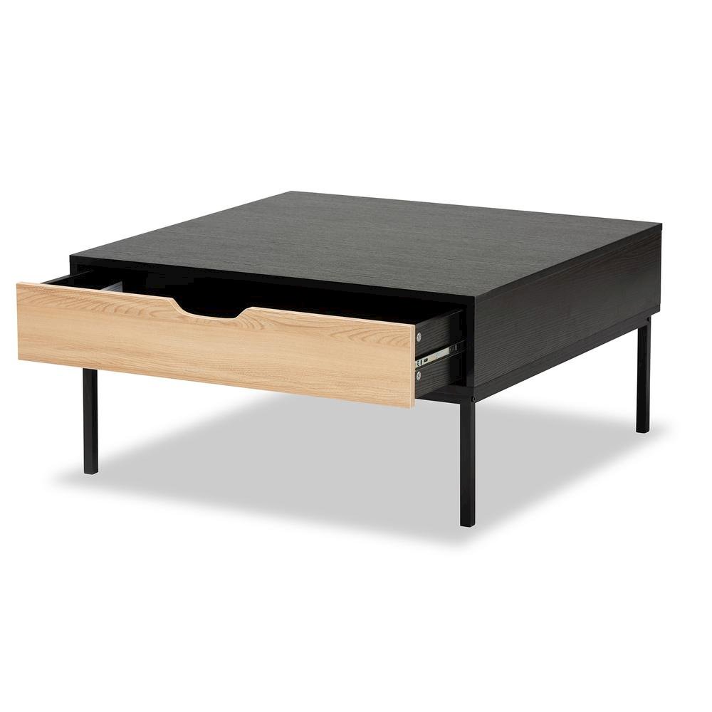 Two-Tone Oak Brown and Black Finished Wood Coffee Table
