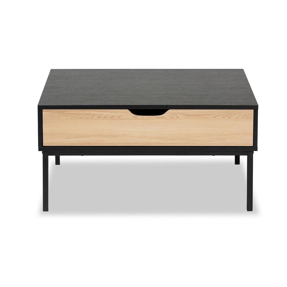Two-Tone Oak Brown and Black Finished Wood Coffee Table