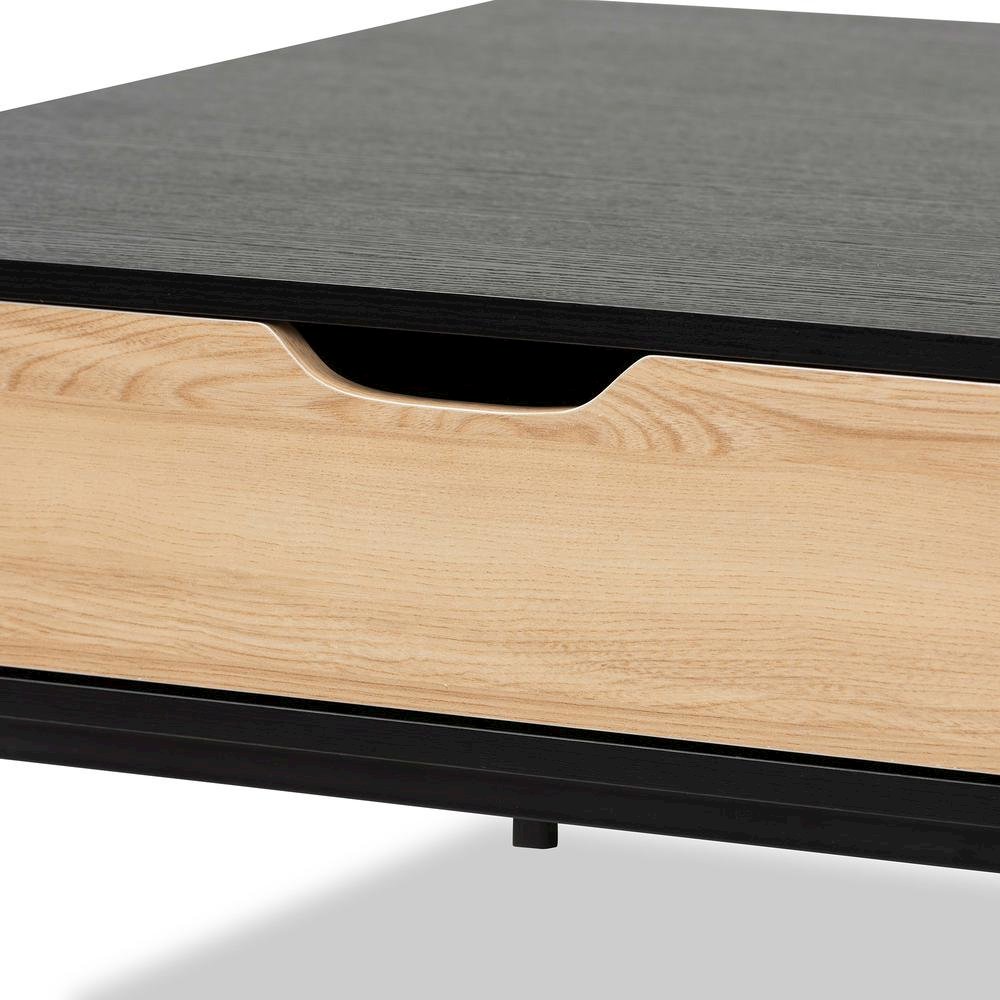 Two-Tone Oak Brown and Black Finished Wood Coffee Table