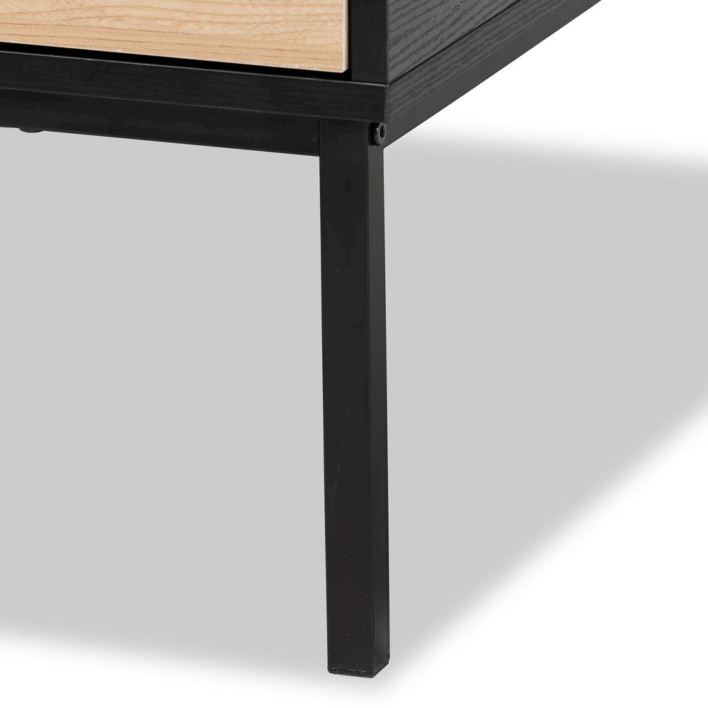 Two-Tone Oak Brown and Black Finished Wood Coffee Table