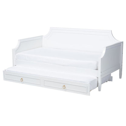Traditional White Finished Wood Full Size Daybed with Twin Size trundle