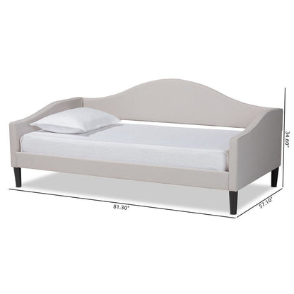 Beige Fabric Upholstered and Dark Brown Finished Wood Full Size Daybed