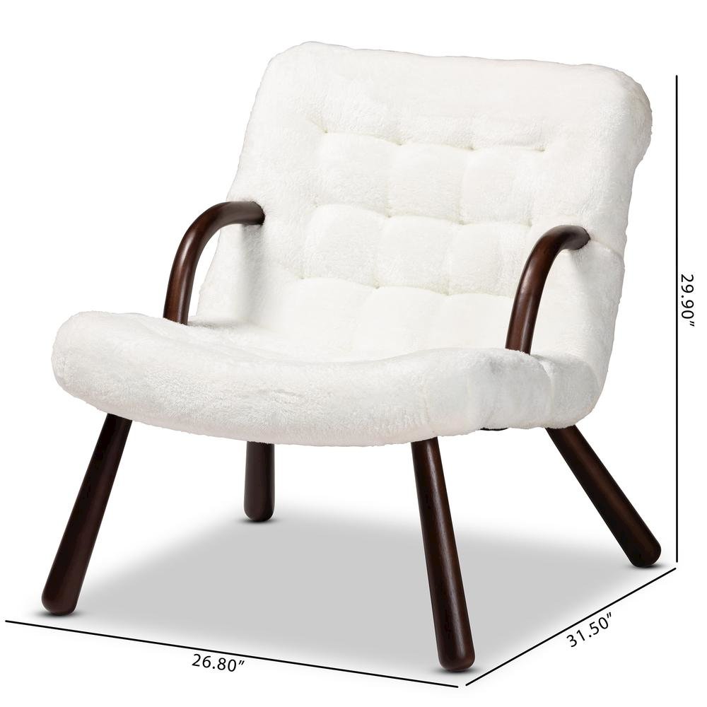 White Sherpa Upholstered and Walnut Brown Finished Wood Accent Chair