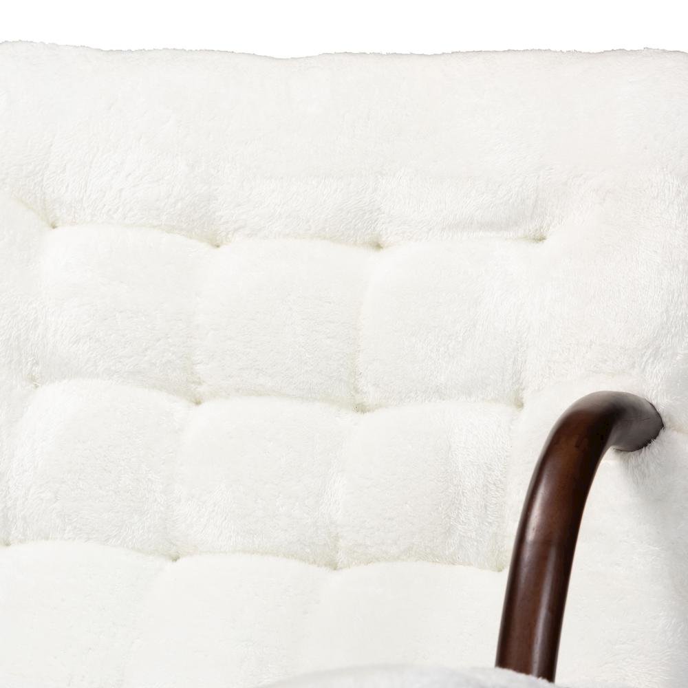 White Sherpa Upholstered and Walnut Brown Finished Wood Accent Chair