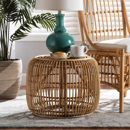 bali & pari Maverick Modern Bohemian Natural Brown Rattan End table
