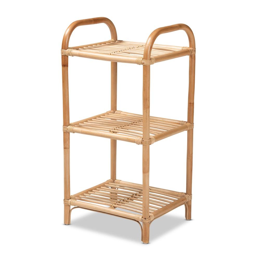 Bohemian Natural Brown Finished Rattan 3-Tier Display Shelf