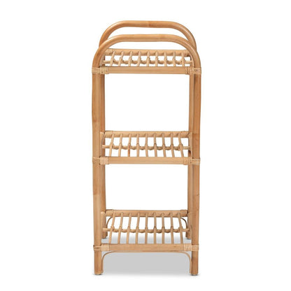 Bohemian Natural Brown Finished Rattan 3-Tier Display Shelf