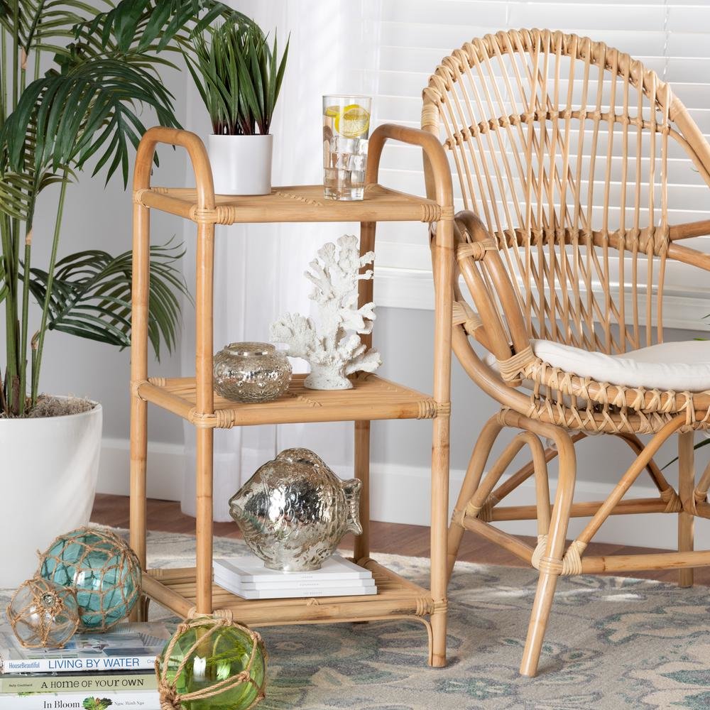 Bohemian Natural Brown Finished Rattan 3-Tier Display Shelf