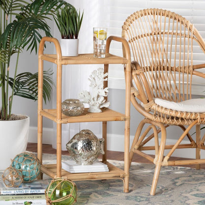 Bohemian Natural Brown Finished Rattan 3-Tier Display Shelf
