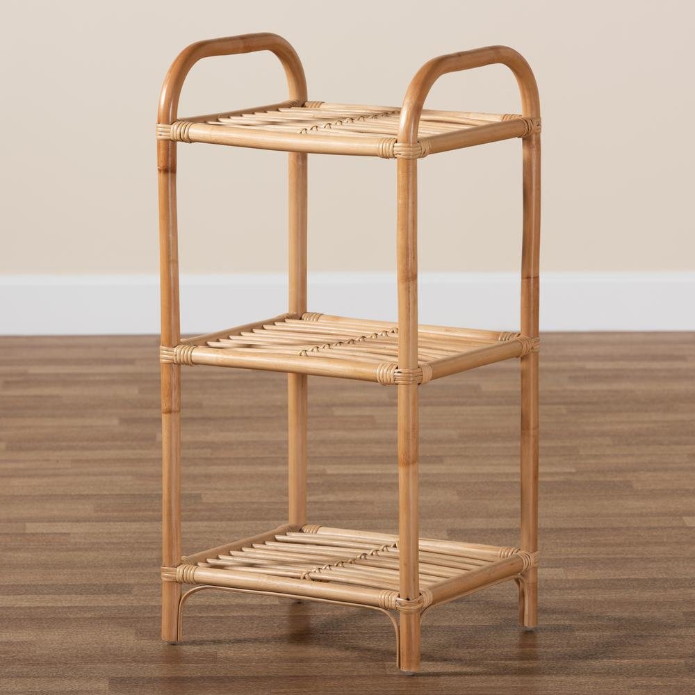 Bohemian Natural Brown Finished Rattan 3-Tier Display Shelf