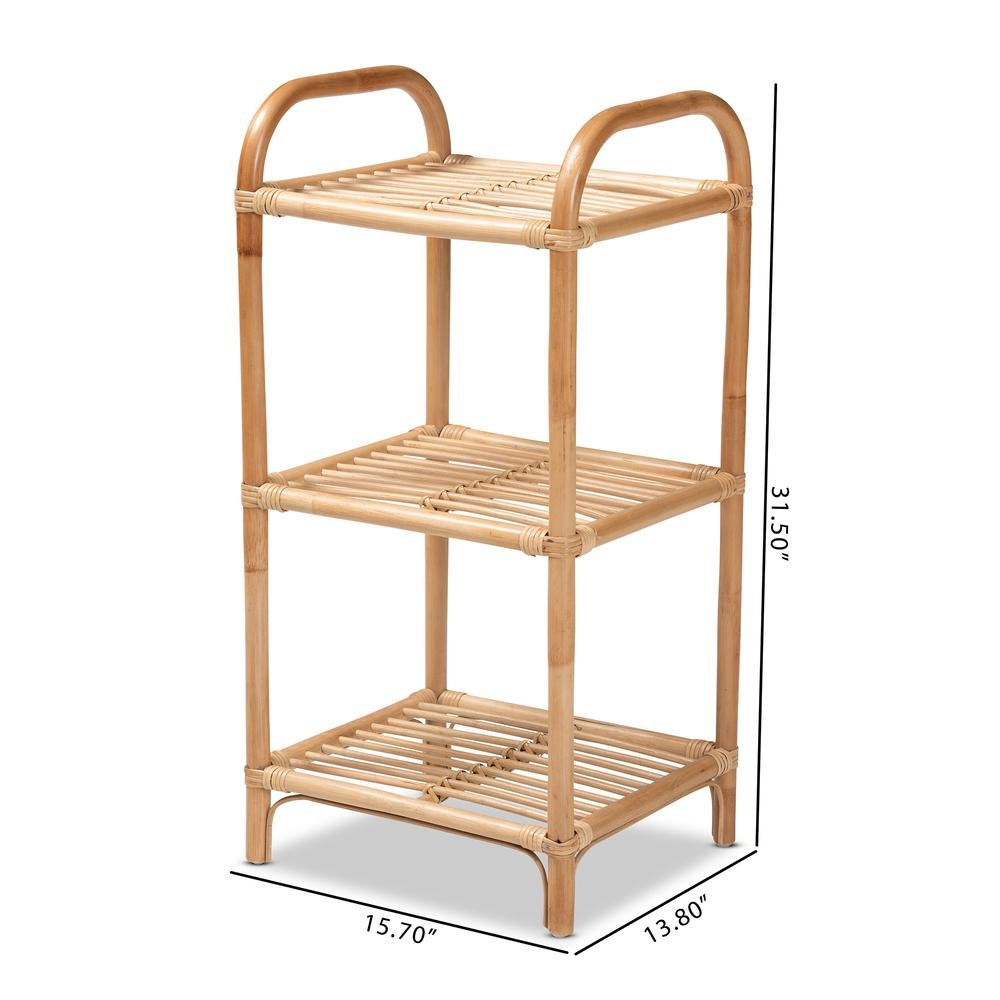 Bohemian Natural Brown Finished Rattan 3-Tier Display Shelf