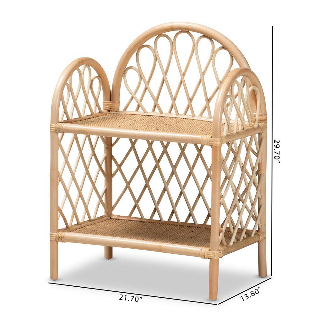 bali & pari Hammond Modern Bohemian Natural Brown Rattan 2-Tier Display Shelf
