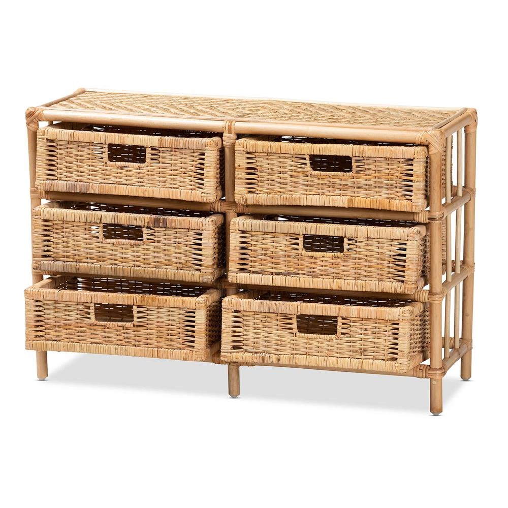 Bohemian Natural Brown Rattan 6-Drawer Storage Cabinet