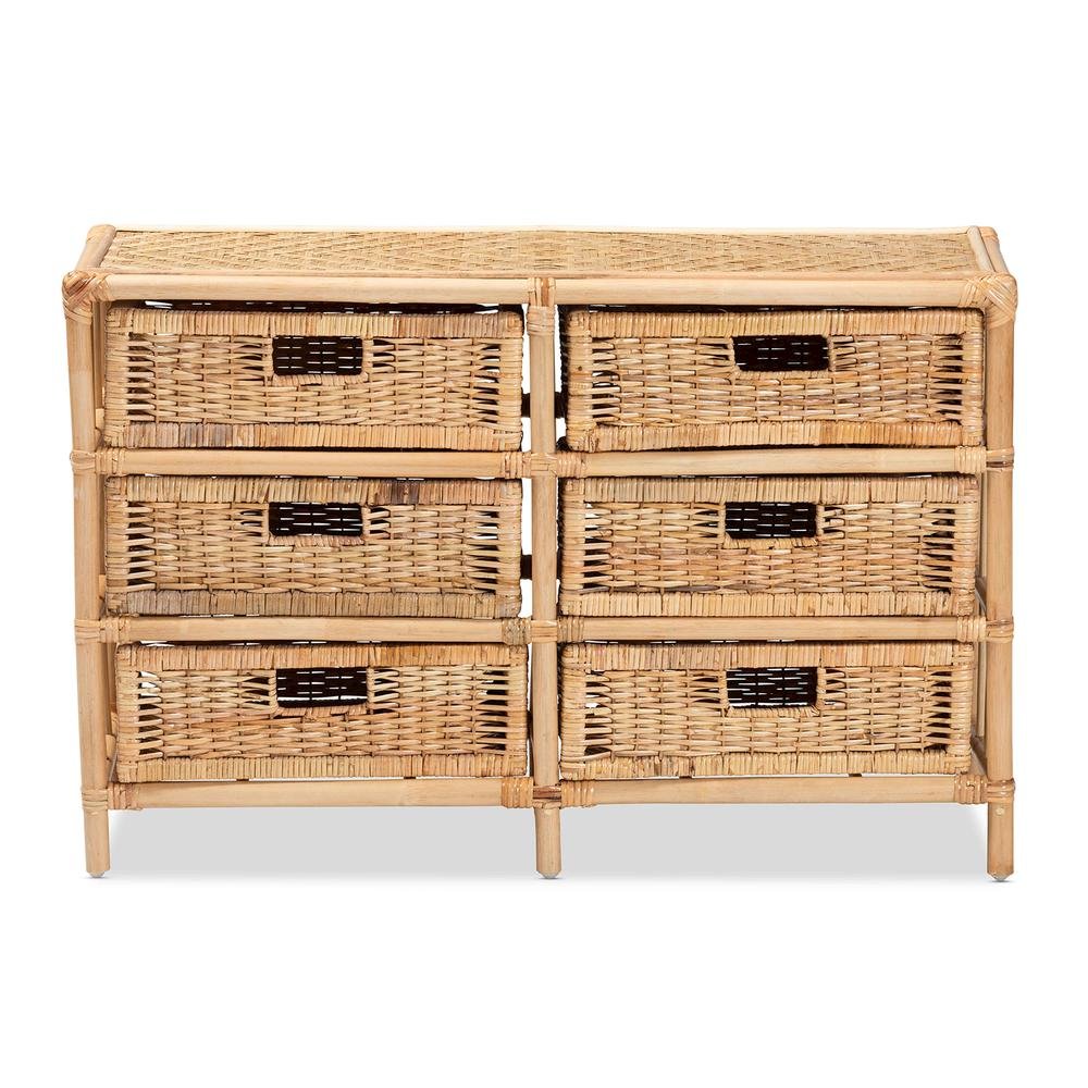 Bohemian Natural Brown Rattan 6-Drawer Storage Cabinet
