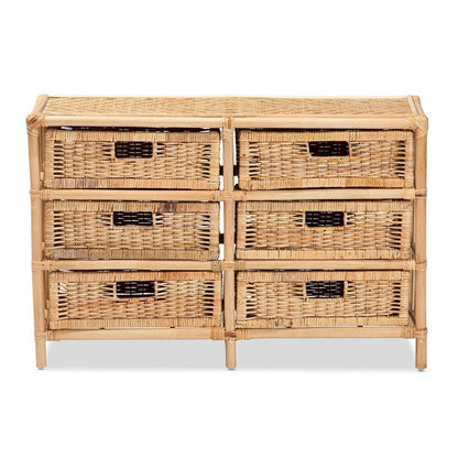 Bohemian Natural Brown Rattan 6-Drawer Storage Cabinet