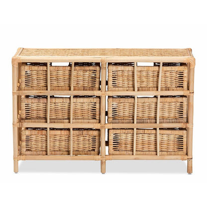 Bohemian Natural Brown Rattan 6-Drawer Storage Cabinet