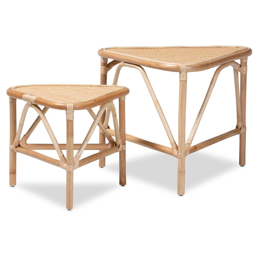 Bohemian Natural Brown Finished Rattan 2-Piece End Table Set