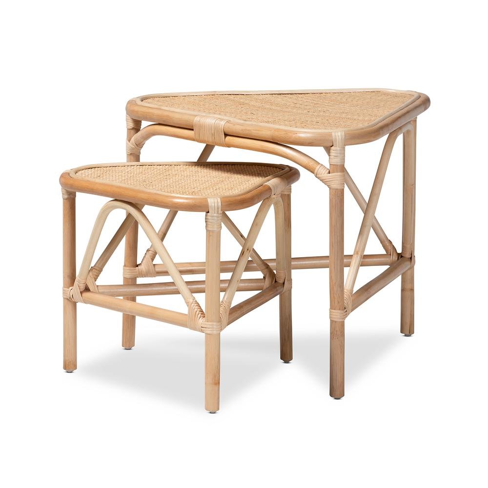 Bohemian Natural Brown Finished Rattan 2-Piece End Table Set