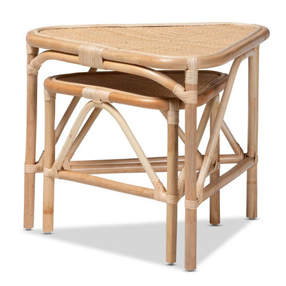 Bohemian Natural Brown Finished Rattan 2-Piece End Table Set