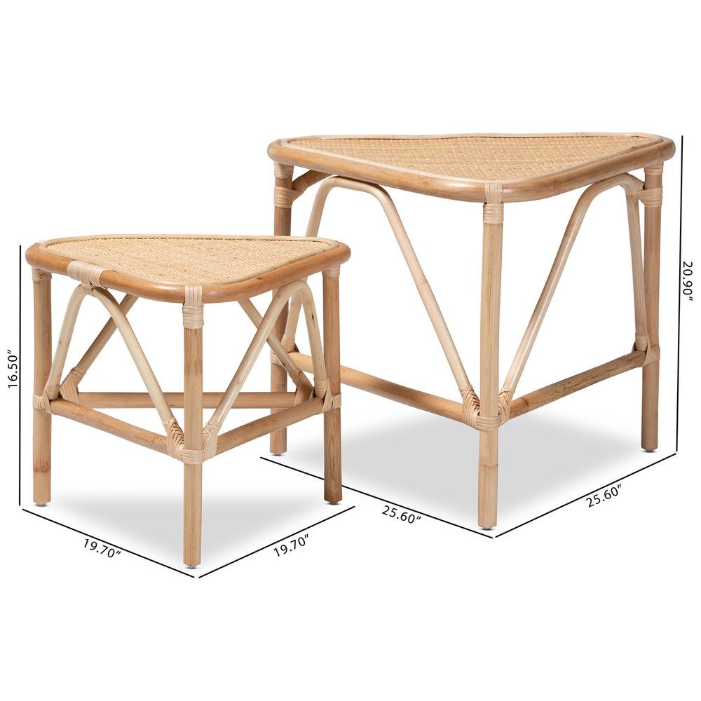 Bohemian Natural Brown Finished Rattan 2-Piece End Table Set