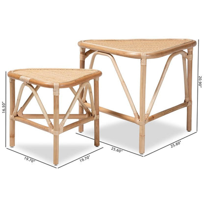 Bohemian Natural Brown Finished Rattan 2-Piece End Table Set
