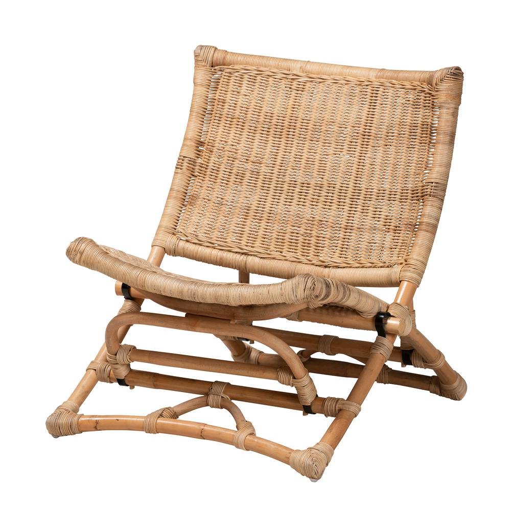 Bohemian Natural Brown Antique Rattan Foldable Lounge Chair