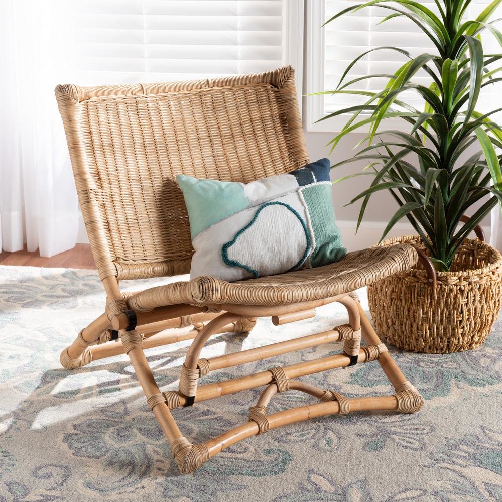 Bohemian Natural Brown Antique Rattan Foldable Lounge Chair