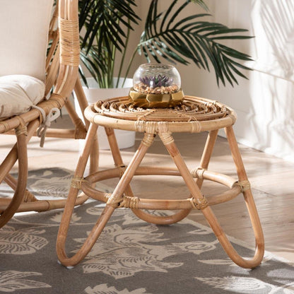 bali & pari Jacinda Modern Bohemian Natural Brown Rattan End Table