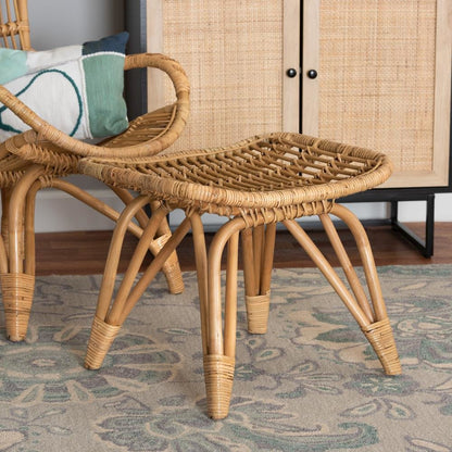 bali & pari Earvin Modern Bohemian Natural Brown Rattan Footstool