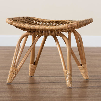 bali & pari Earvin Modern Bohemian Natural Brown Rattan Footstool