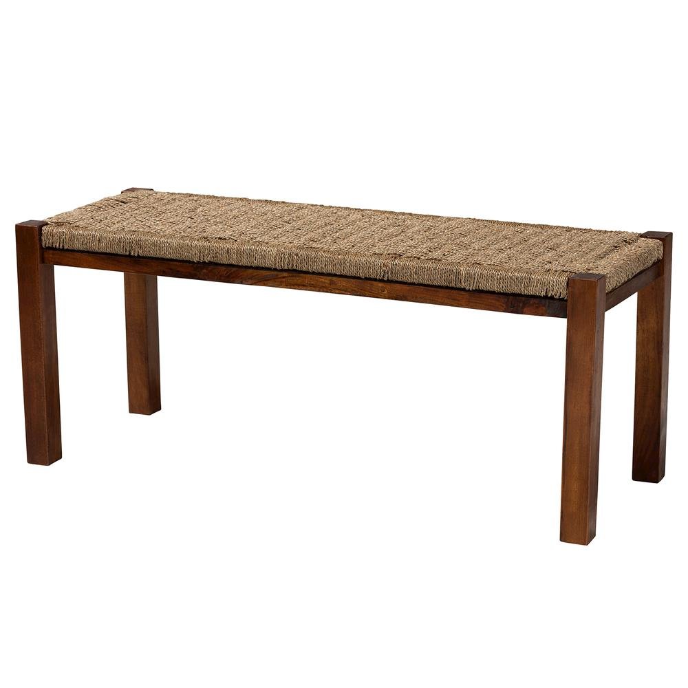 Transitional Natural Seagrass and Mahogany Wood Bench