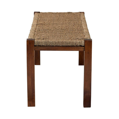 Transitional Natural Seagrass and Mahogany Wood Bench