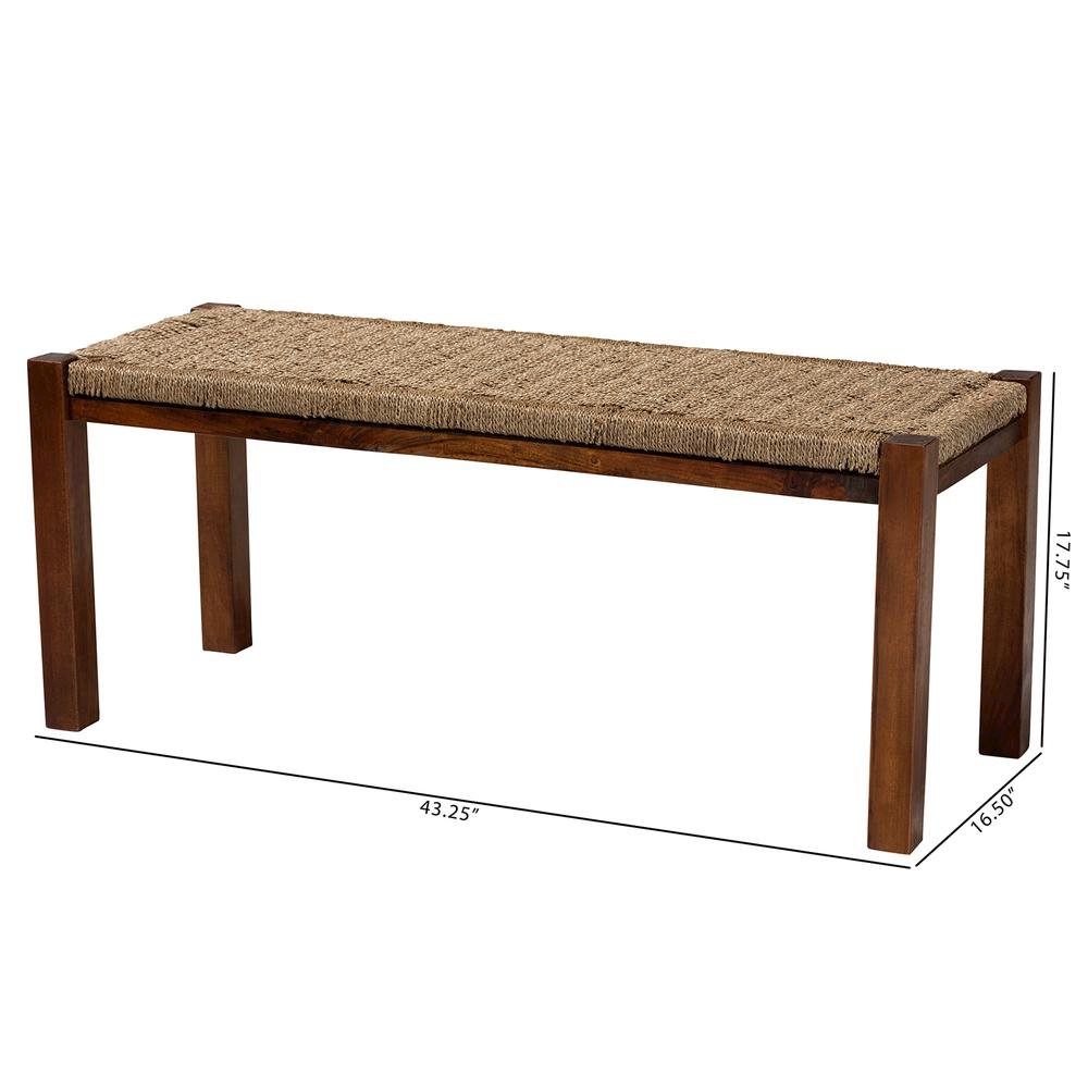 Transitional Natural Seagrass and Mahogany Wood Bench
