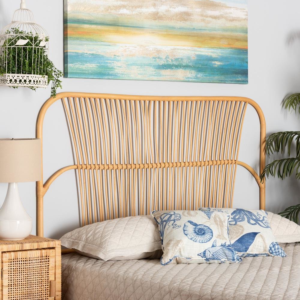 Bohemian Natural Brown Rattan Queen Size Wall-mount Headboard