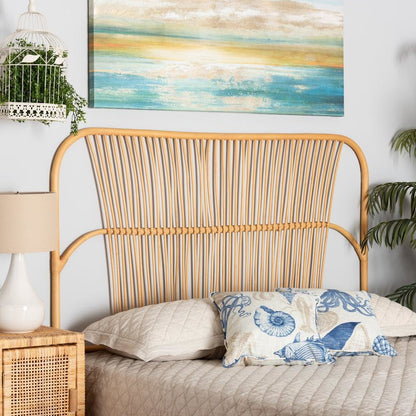 Bohemian Natural Brown Rattan Queen Size Wall-mount Headboard