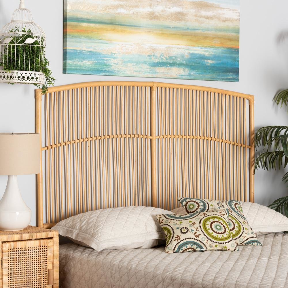 Bohemian Natural Brown Rattan Queen Size Wall-mount Headboard