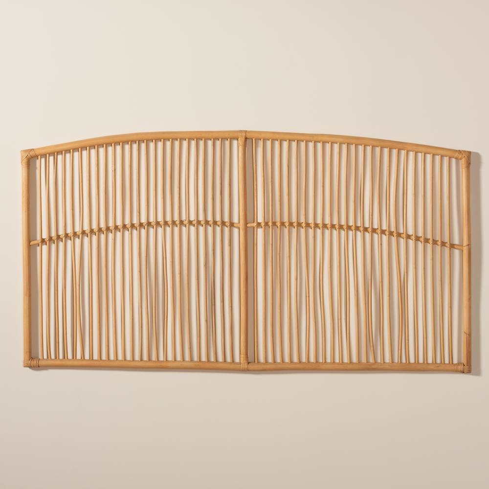 Bohemian Natural Brown Rattan Queen Size Wall-mount Headboard