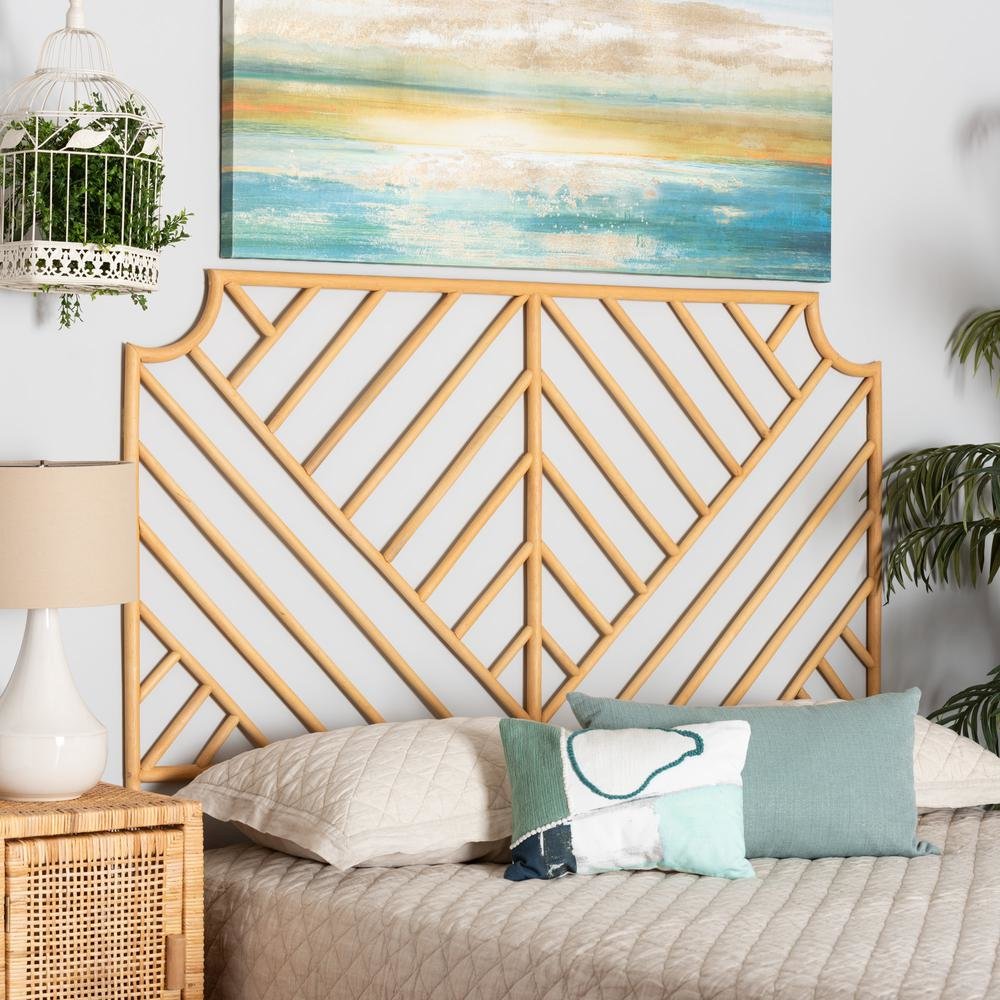Bohemian Natural Brown Rattan Queen Size Wall-mount Headboard