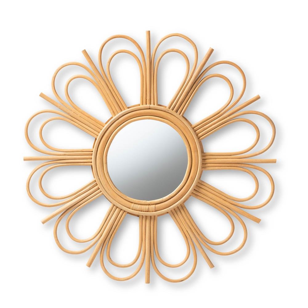 bali & pari Sakura Modern Bohemian Natural Brown Rattan Accent Wall Mirror