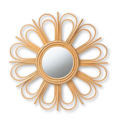 bali & pari Sakura Modern Bohemian Natural Brown Rattan Accent Wall Mirror