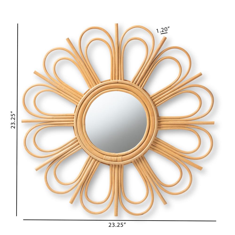 bali & pari Sakura Modern Bohemian Natural Brown Rattan Accent Wall Mirror