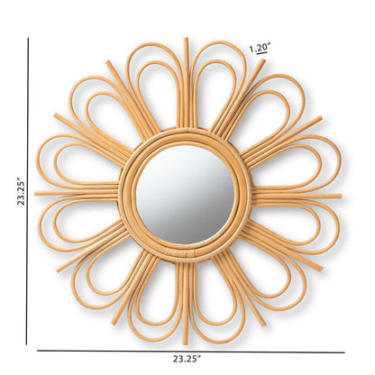bali & pari Sakura Modern Bohemian Natural Brown Rattan Accent Wall Mirror