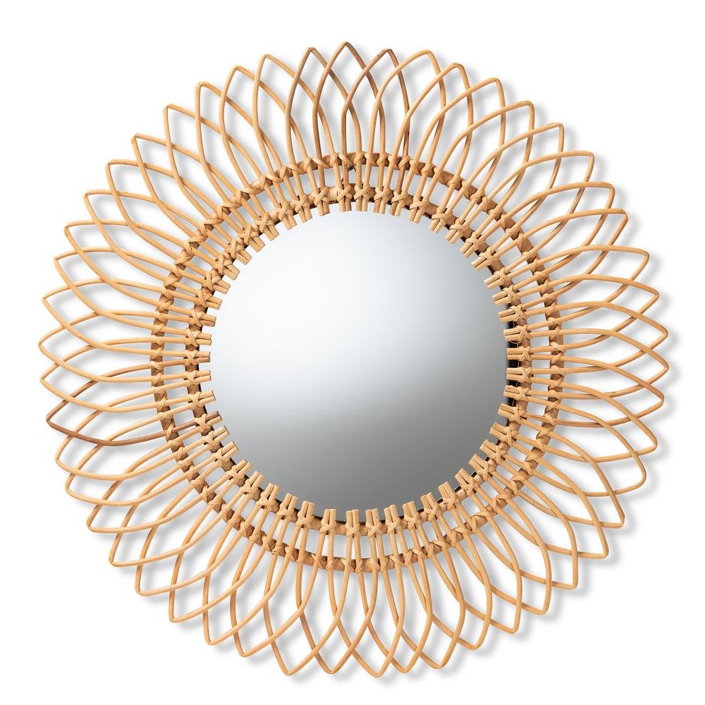bali & pari Bora Modern Bohemian Natural Brown Rattan Accent Wall Mirror
